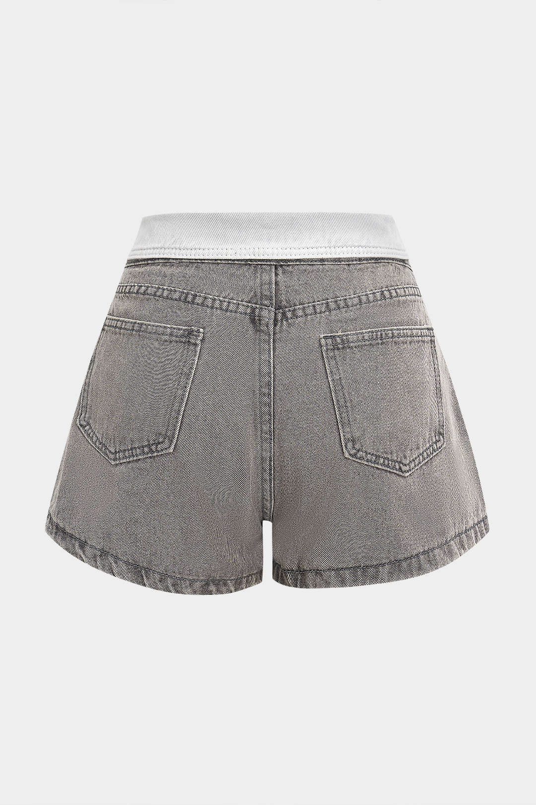 "Denim Contrast High Waist Wide Leg Shorts"
