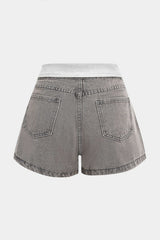 "Denim Contrast High Waist Wide Leg Shorts"