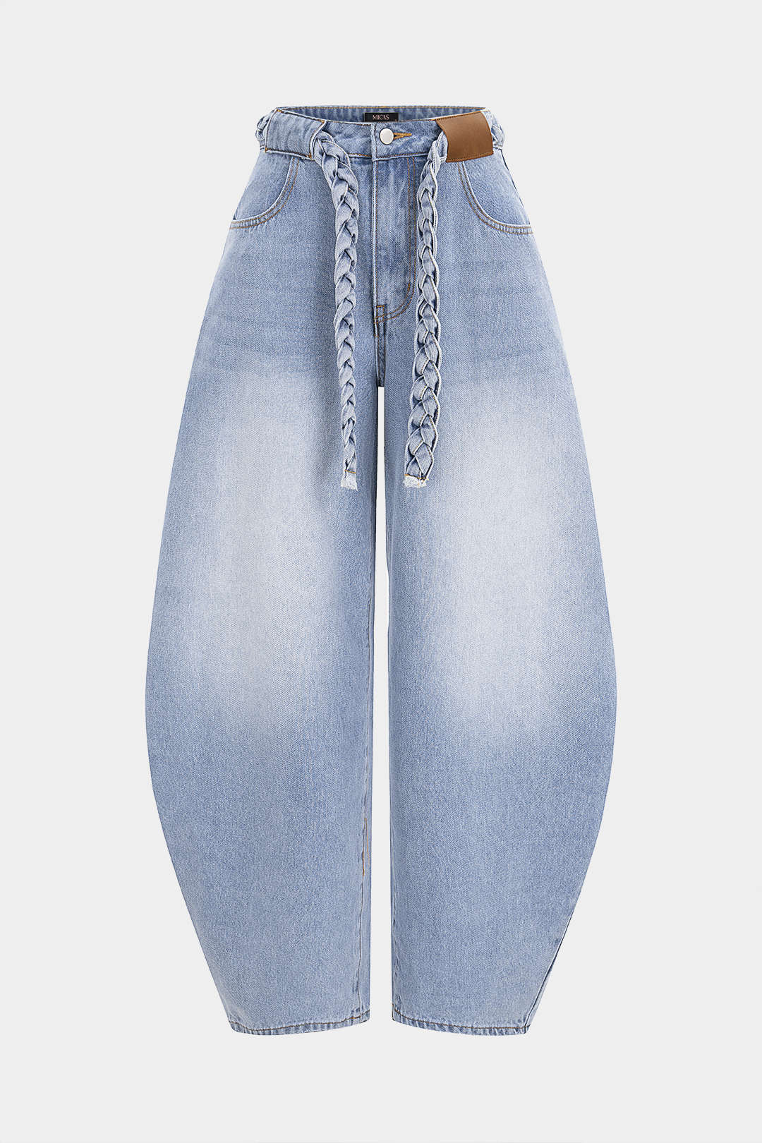 "Denim Belted Pocket Wide Leg Jeans"