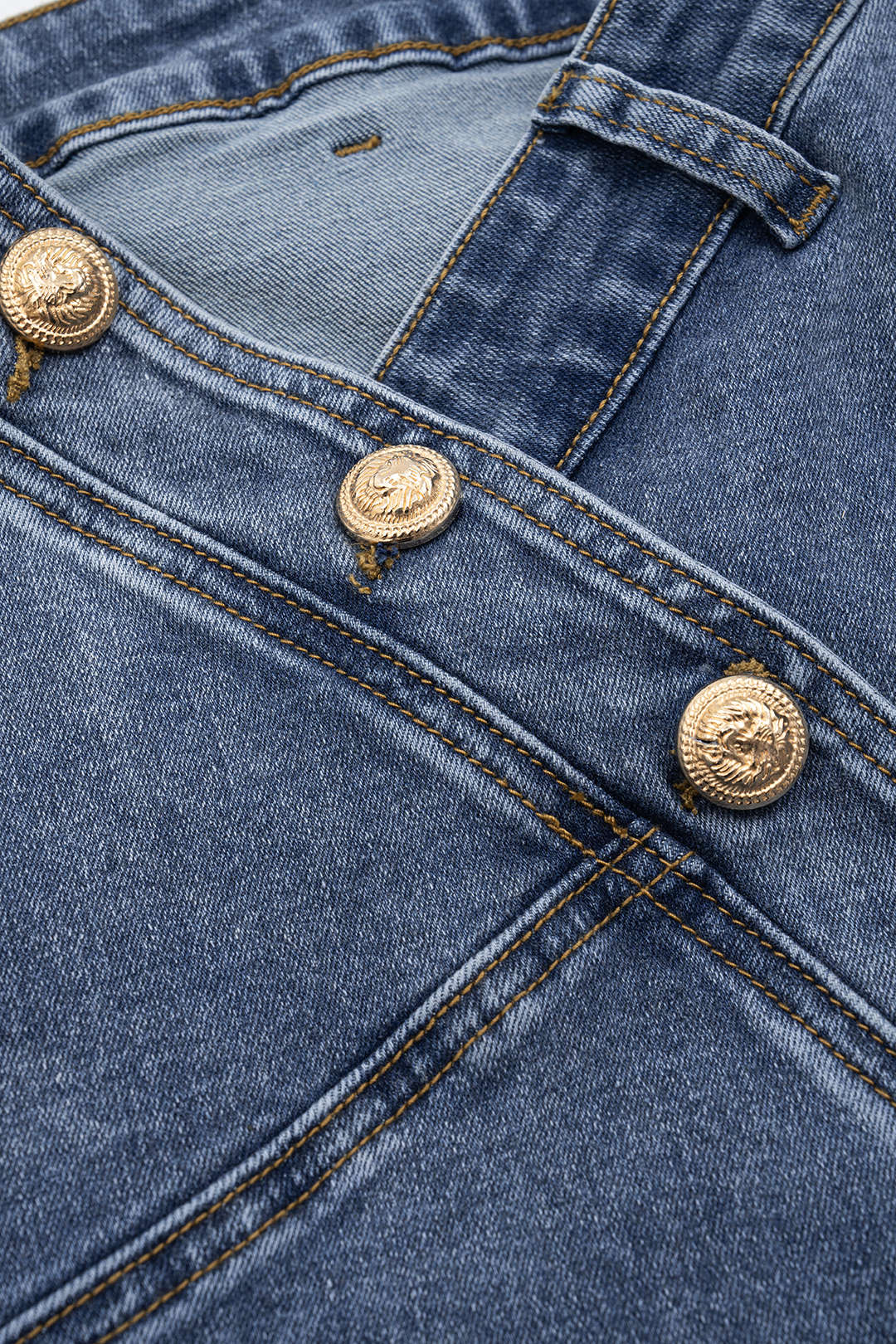 "Denim Asymmetry Button Skirt"