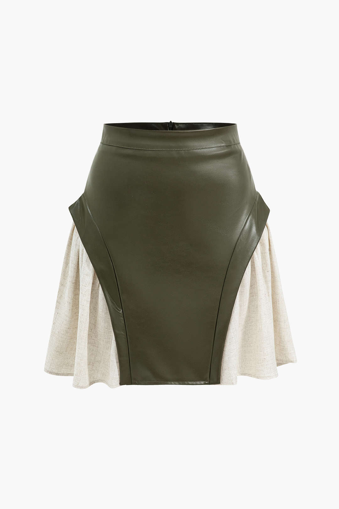 "Color Block Patchwork Ruched Zipper Skirt"