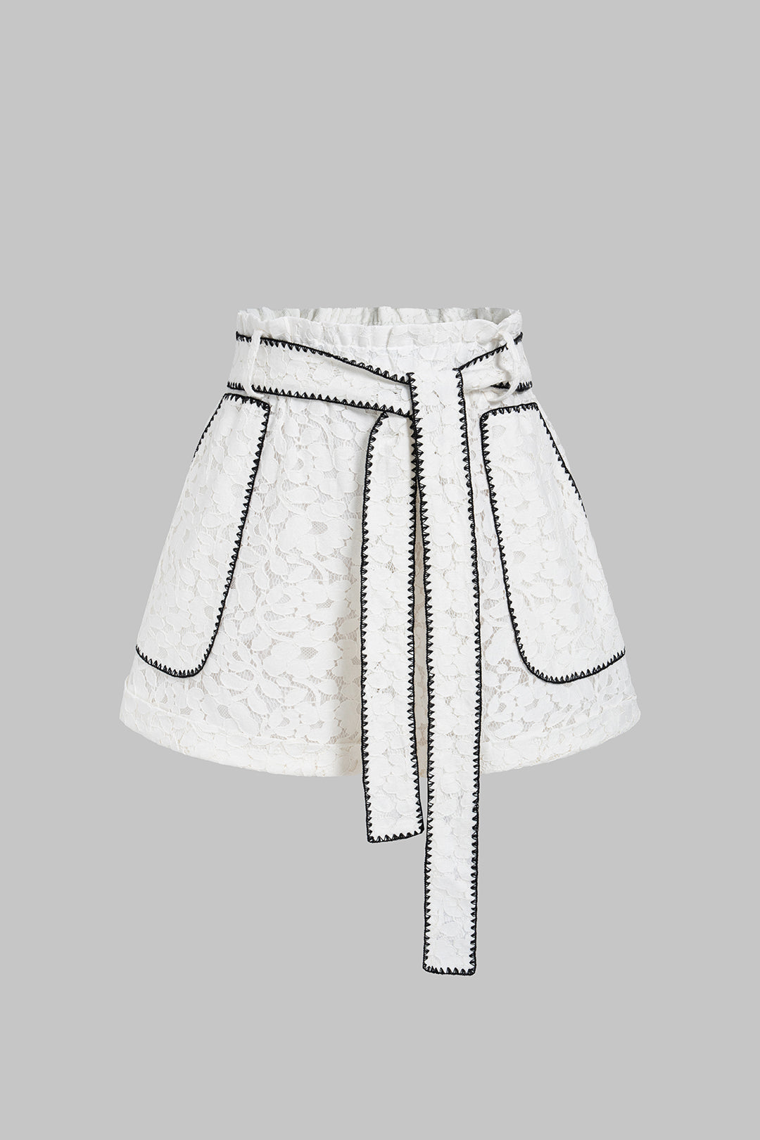 "Contrast Whipstitching Lace Tie-Up Wide Leg Shorts"