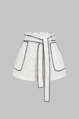 "Contrast Whipstitching Lace Tie-Up Wide Leg Shorts"
