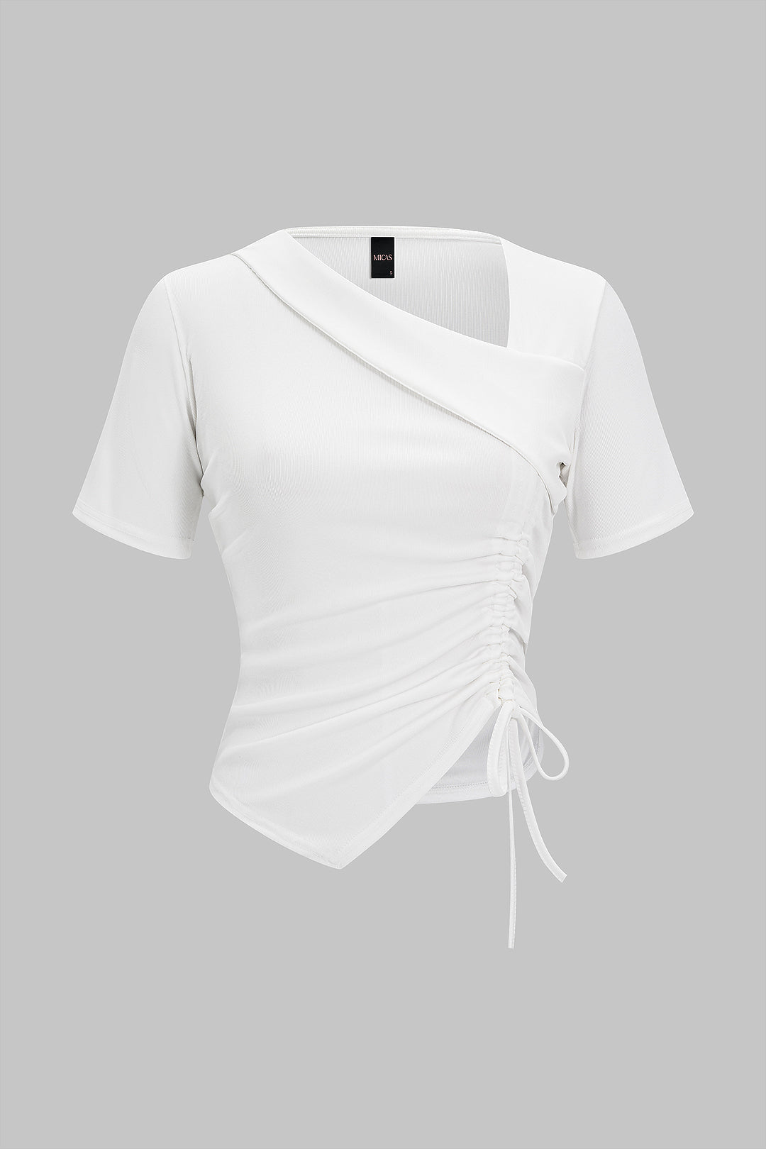 "Asymmetrical Drawstring Short Sleeve T-Shirt"