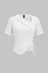 "Asymmetrical Drawstring Short Sleeve T-Shirt"