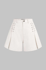 "Crossed Strappy High Waist Wide Leg Shorts"