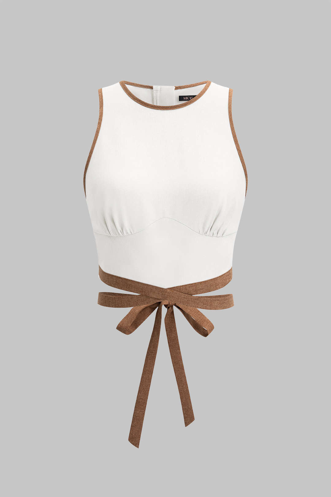 "Contrast Binding Round Neck Tie-Up Tank Top"