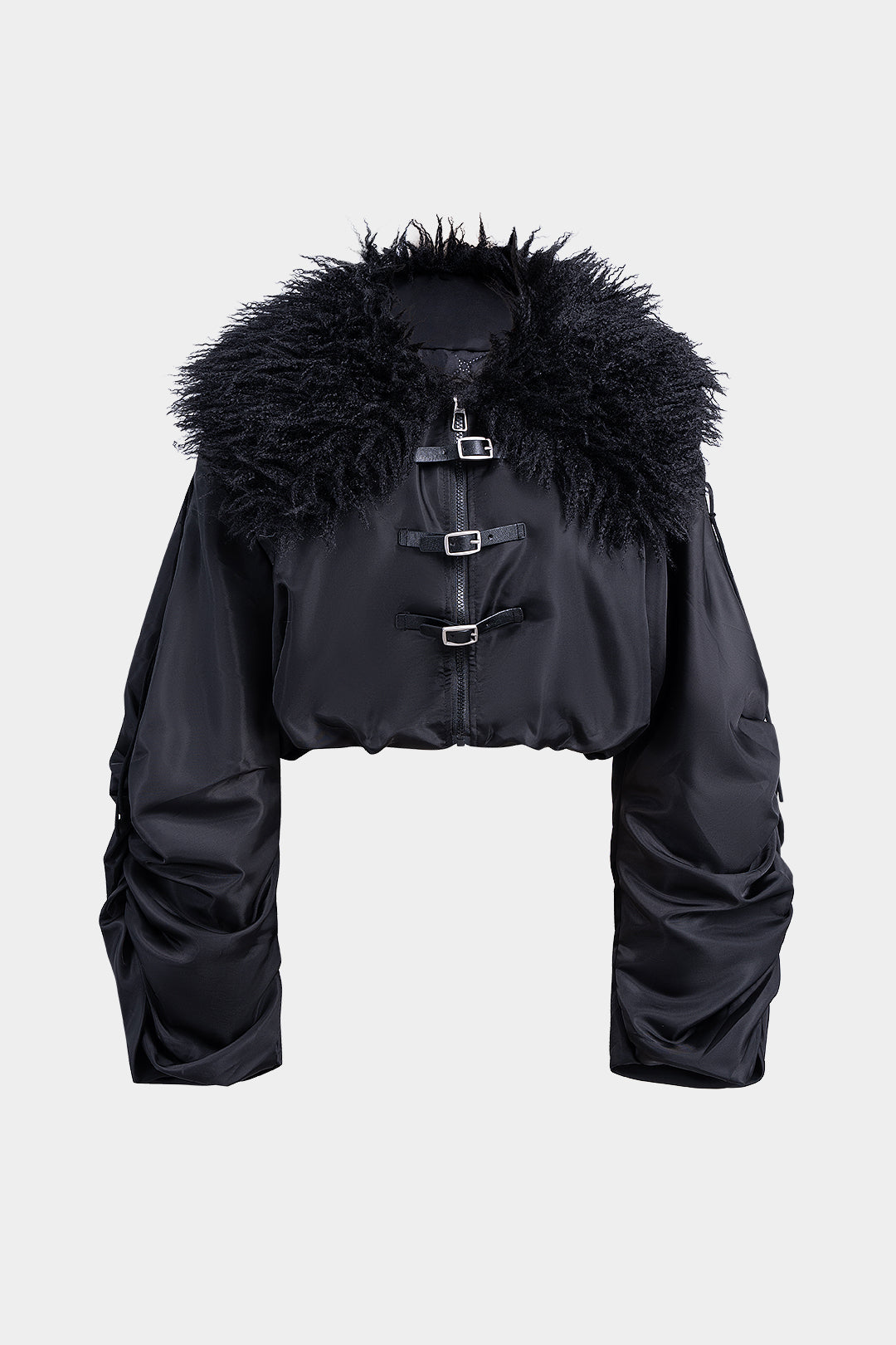 "Basic Lamb Wool Collar Drawstring Belt Buckle -Padded Puffer"
