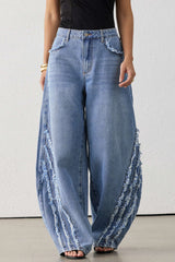 "Denim Frayed Wide Leg Jeans"