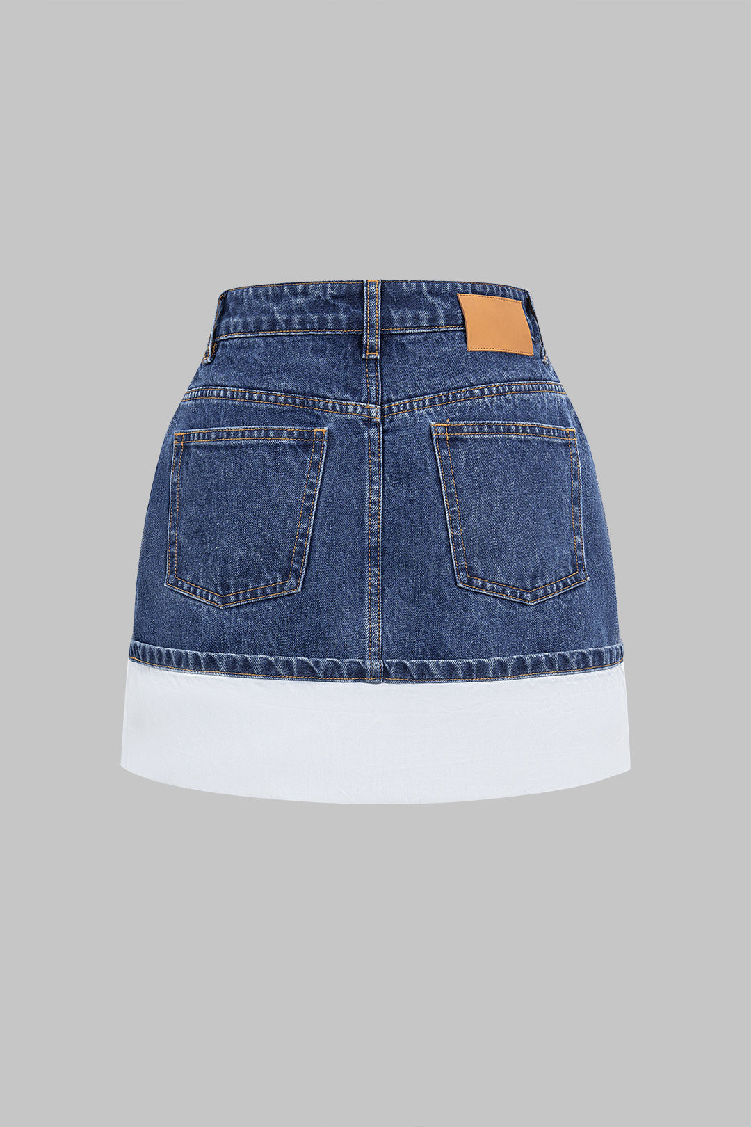 "Denim Asymmetrical Patchwork Zipper Skirt"