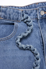 "Denim Belted Pocket Wide Leg Jeans"