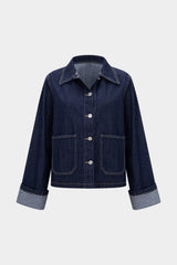 "Denim Button Cuffed Long-Sleeve Top"