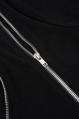 "Asymmetrical Zipper Round Neck Short-Sleeve Top"