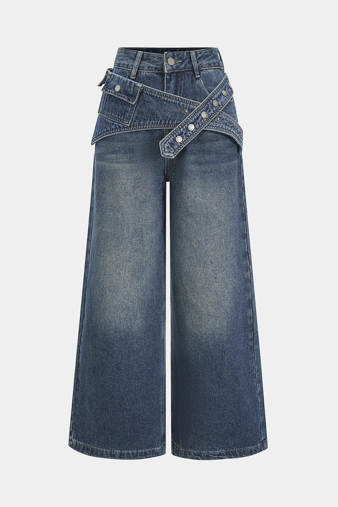 "Denim Asymmetrical Wide Leg Jeans"