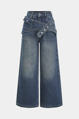 "Denim Asymmetrical Wide Leg Jeans"