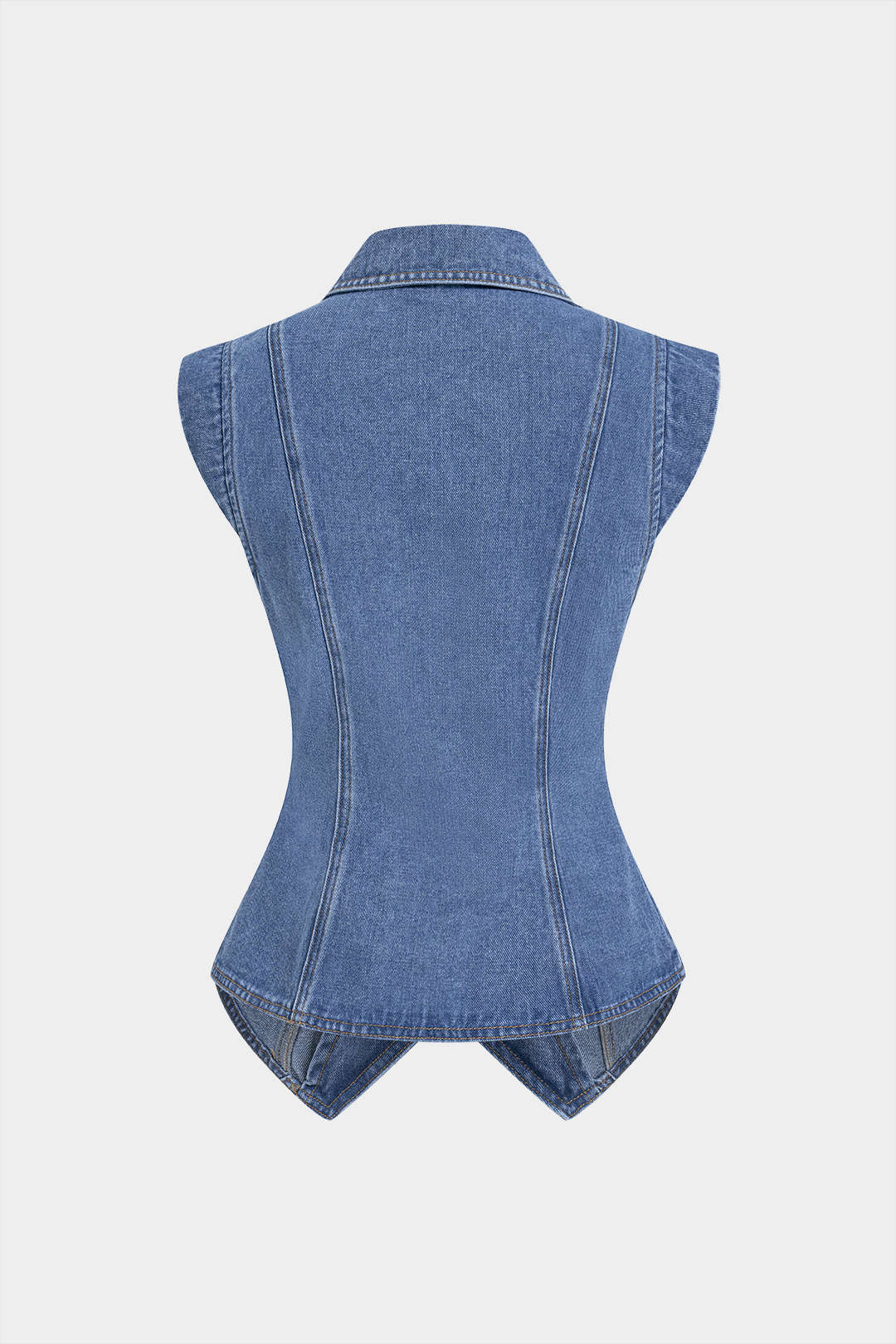"Denim Lapel V-Neck Wrap Buckle Vest"