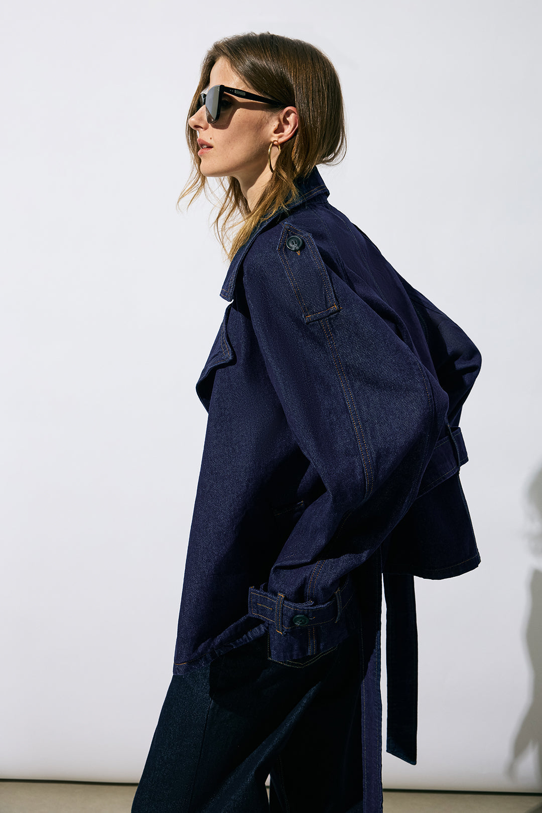 "Denim Belted Asymmetrical Outerwear"