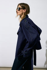 "Denim Belted Asymmetrical Outerwear"
