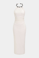 "Contrast Twist Knot Backless Sleeveless Maxi Dress"