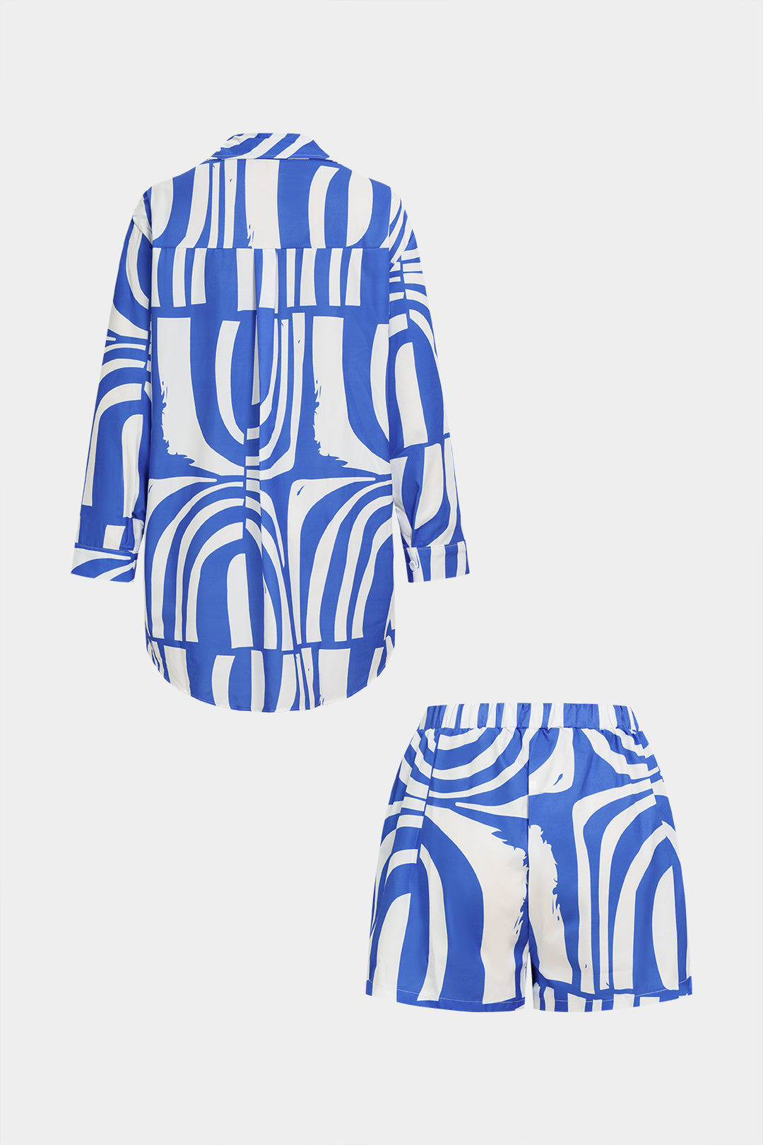 "Abstract Print Lapel Long Sleeve Shirt And Shorts Set"
