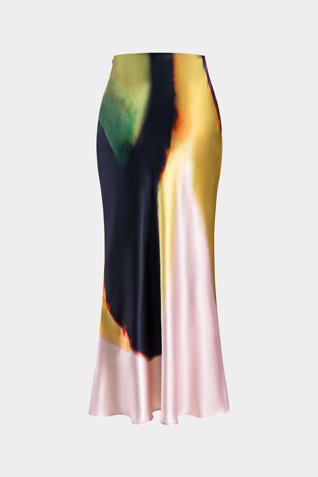 "Contrast Print Satin Zipper Skirt"