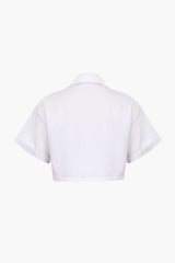 "Basic Flap Pocket Twist Hem Shirt"