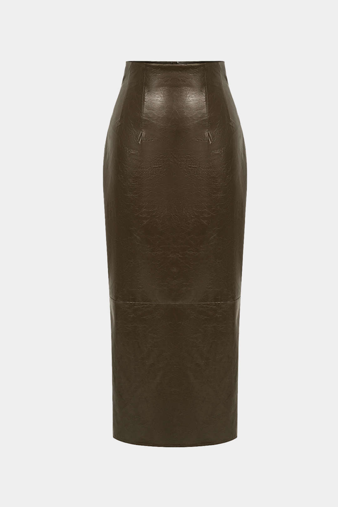 "Basic Solid Faux Leather Midi Skirt"