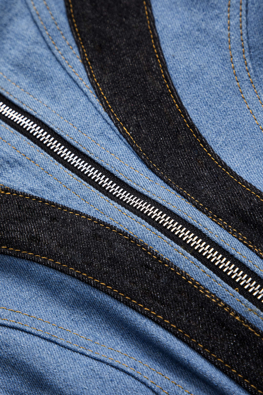 "Contrast Denim Patchwork Zipper Bustier Dress"