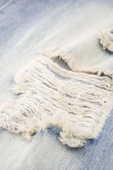 "Denim Asymmetrical Frayed Wide Leg Jeans"