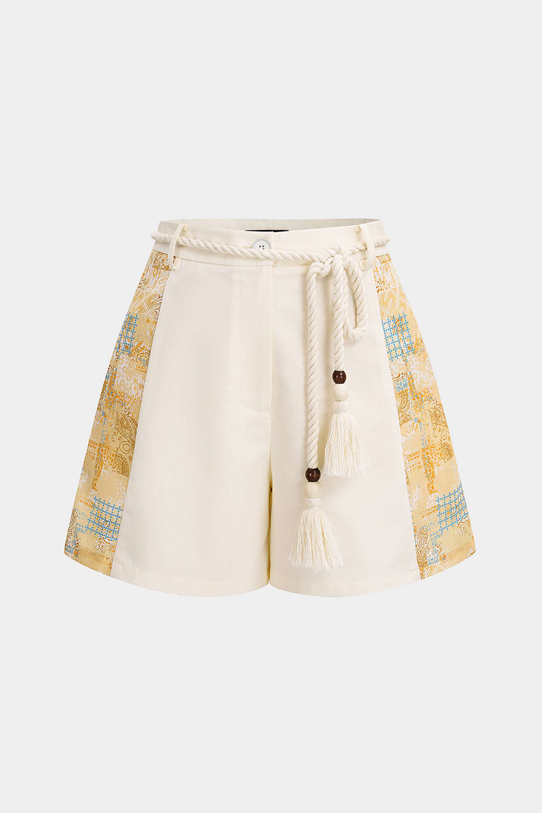 "Contrast Print Linen Wide Leg Shorts"