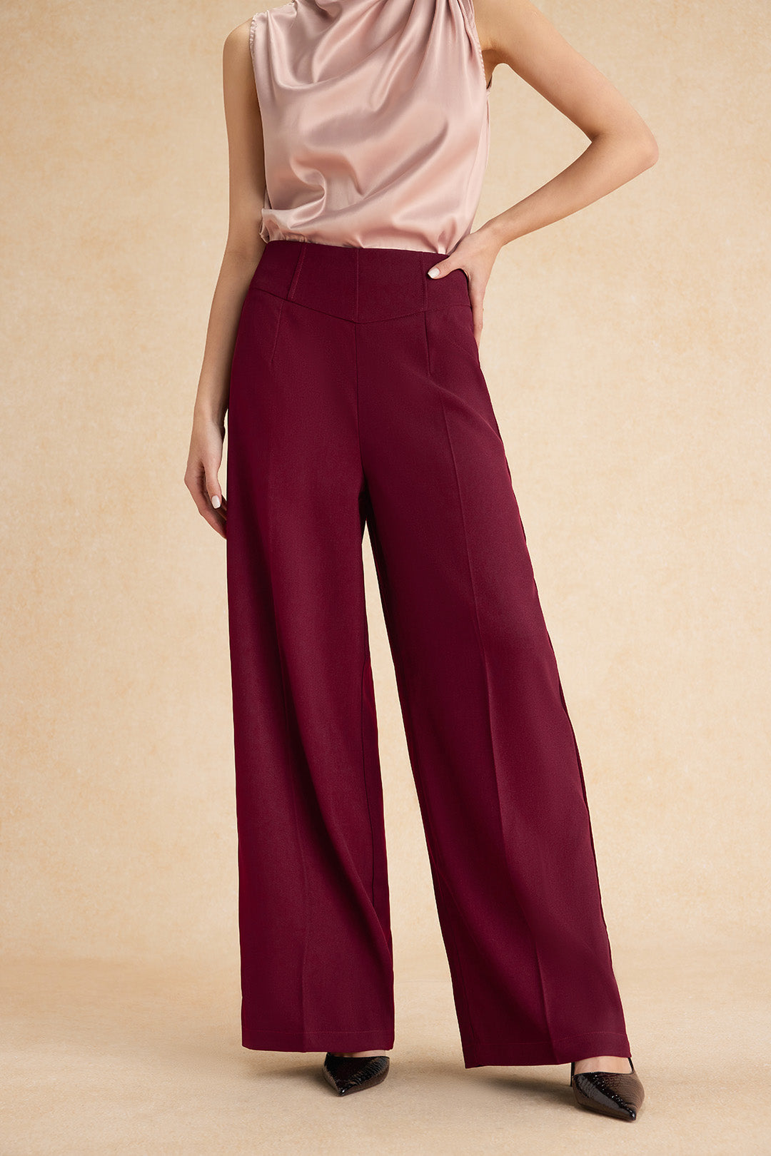 "Basic High-Waisted Wide Leg Trousers"