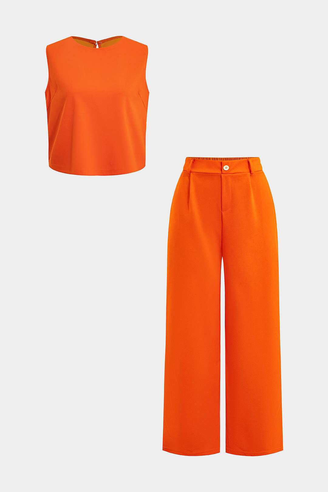 "Basic Solid Sleeveless Top And Straight Leg Pants Set"