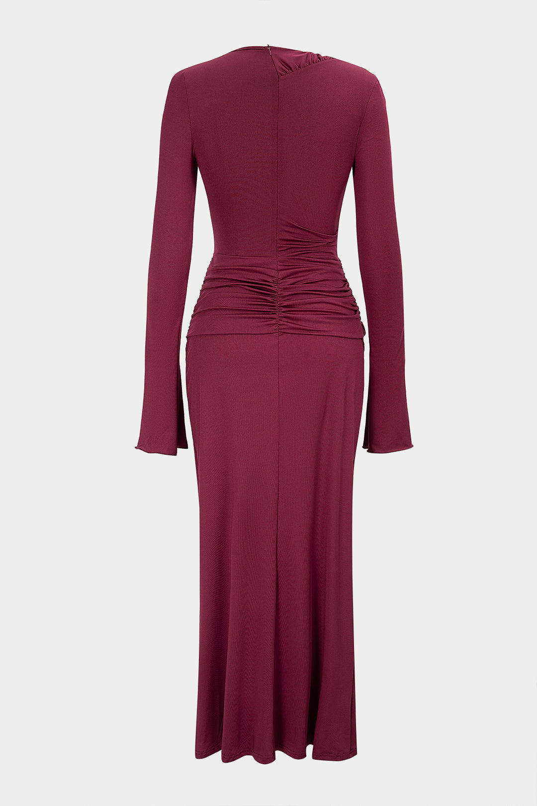 "Asymmetrical Cut Out Ruched Long Sleeve Maxi Dress"