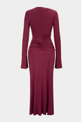 "Asymmetrical Cut Out Ruched Long Sleeve Maxi Dress"