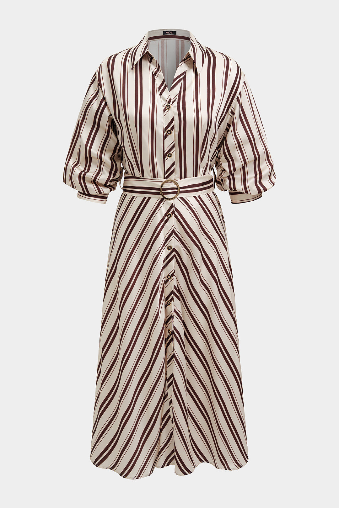 "Button V-Neck Belted Short Sleeve Maxi Dress"