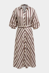 "Button V-Neck Belted Short Sleeve Maxi Dress"