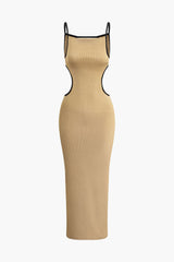 "Contrast Cut Out Backless Slip Maxi Dress"