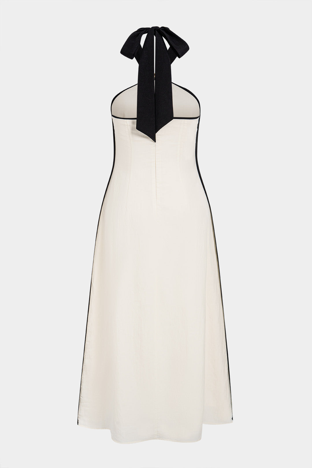 "Contrast Trim Linen Halter Neck Tie Back Metallic Sleeveless Maxi Dress"