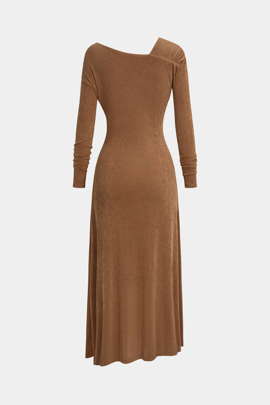 "Asymmetrical Neck Long Sleeve Midi Dress"