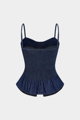 "Denim Bow Ruched Cami Top"