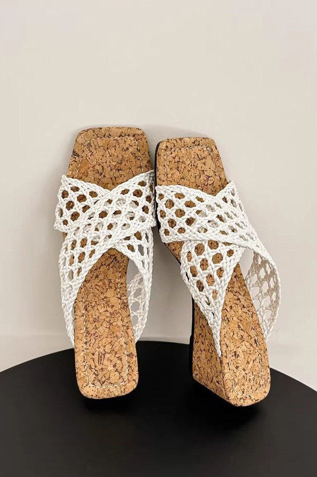 "Crossed Cut Out Square Toe Sandals"