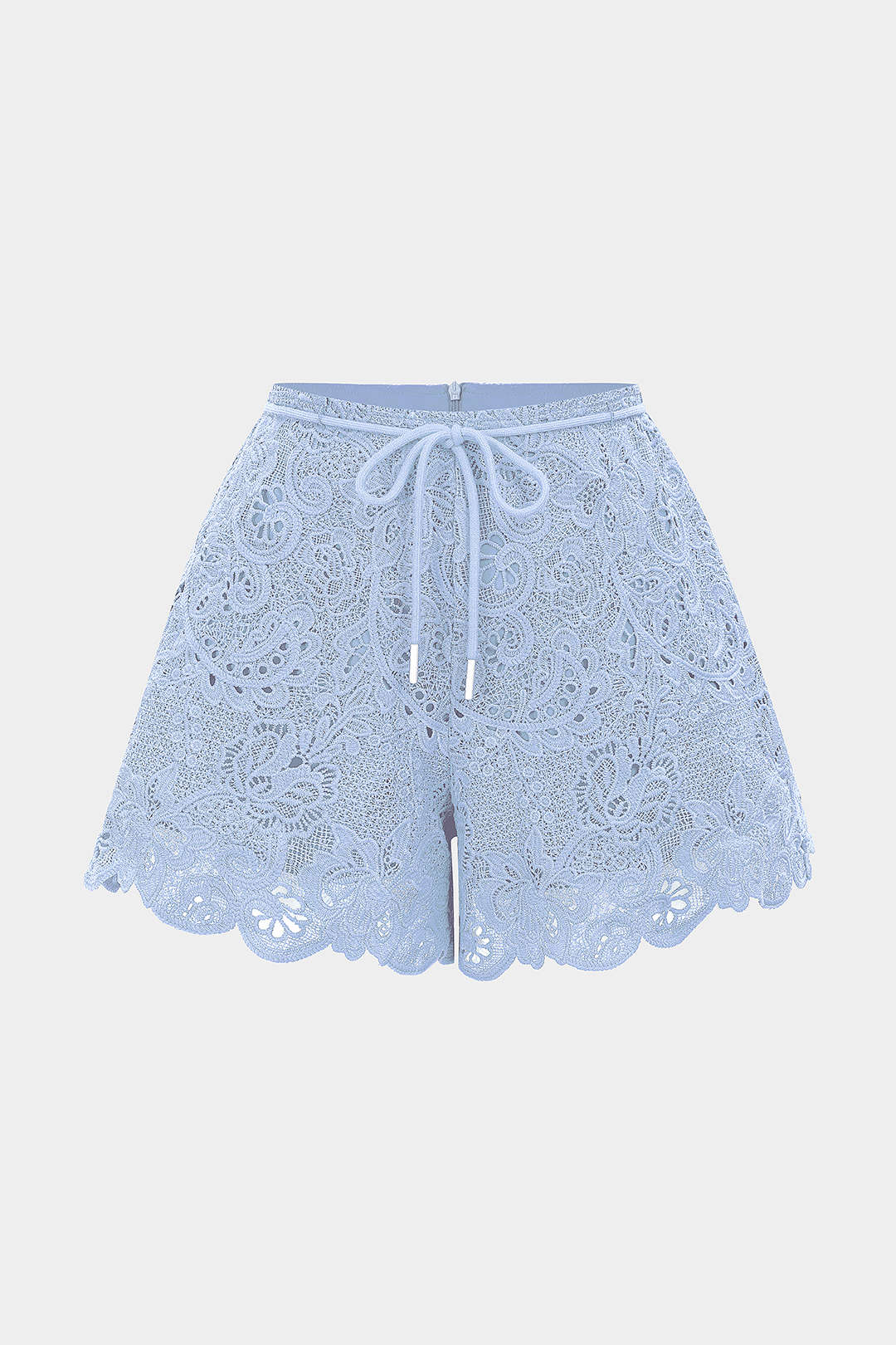 "Cut Out Tie-Up Scalloped Hem Shorts"