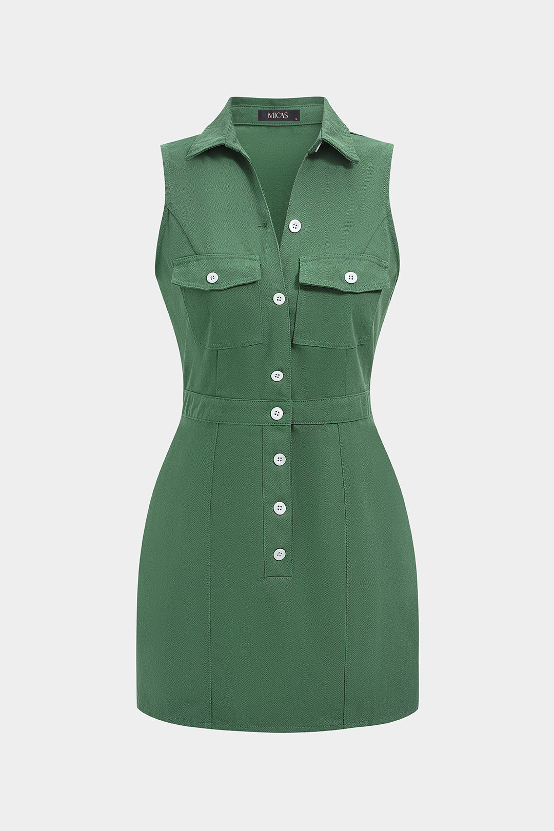 "Button Pocket Sleeveless Mini Dress"