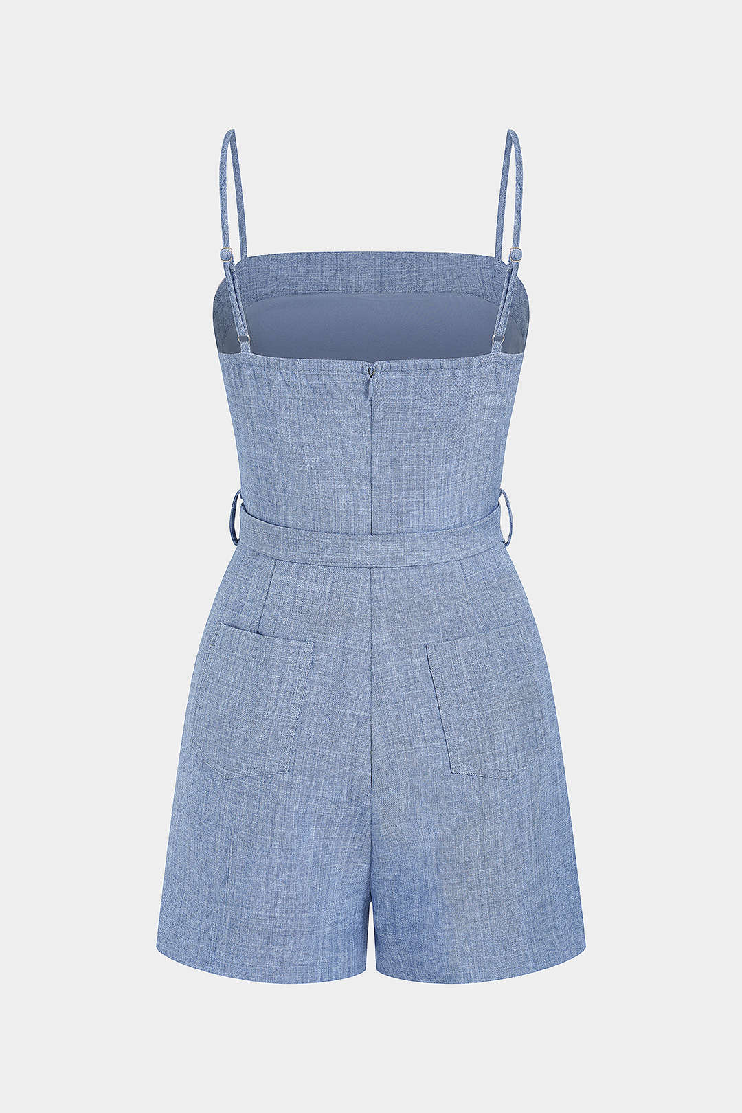 "Belted Pocket Asymmetrical Slip Sleeveless Romper"