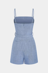 "Belted Pocket Asymmetrical Slip Sleeveless Romper"