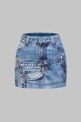 "Abstract Print Washed Skirt"