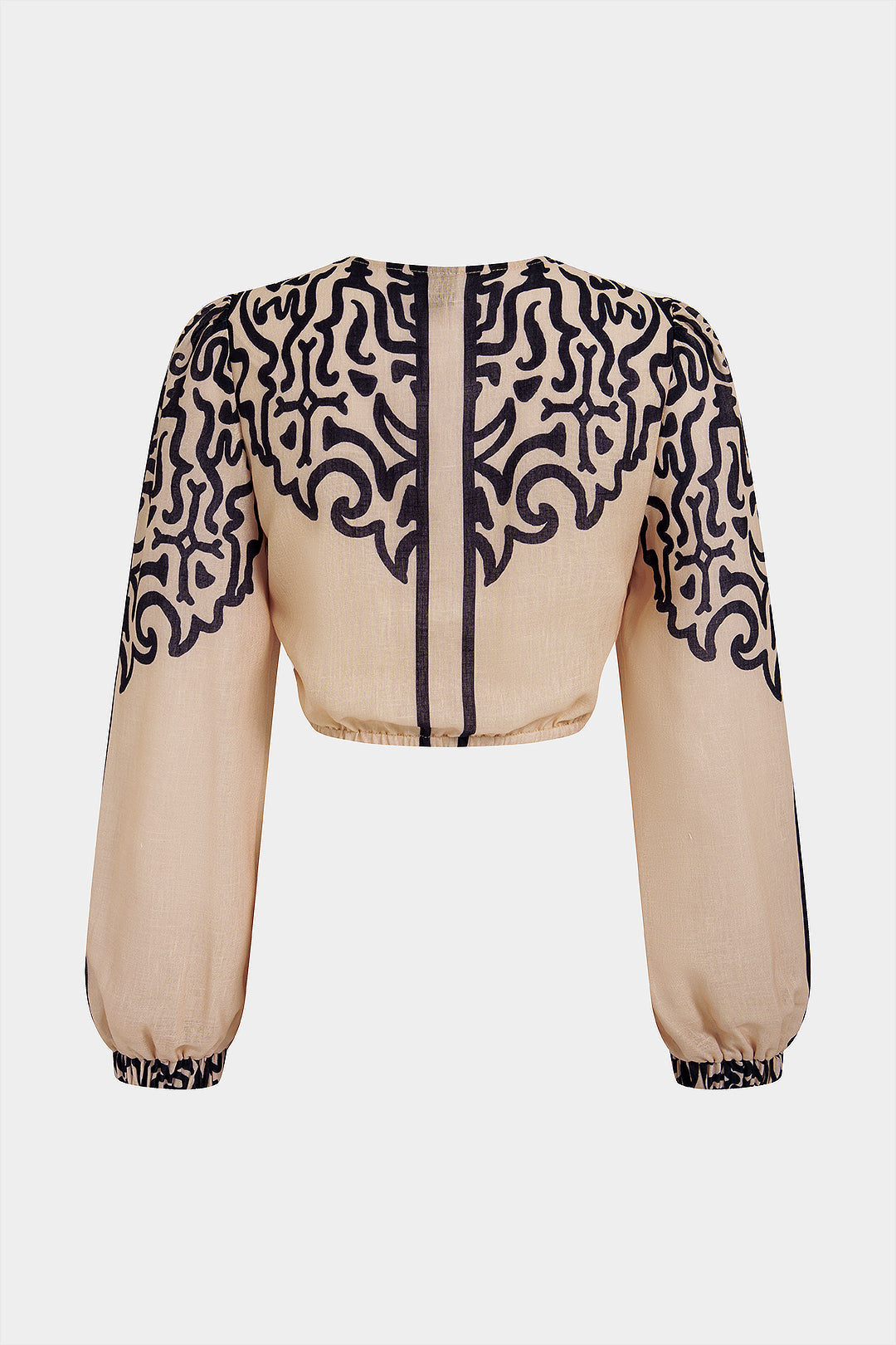 "Contrast Geometric Print V-Neck Tie Front Long Sleeve Top"