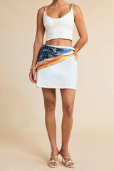 "Artistic Print Asymmetrical Tie-Up Skirt"
