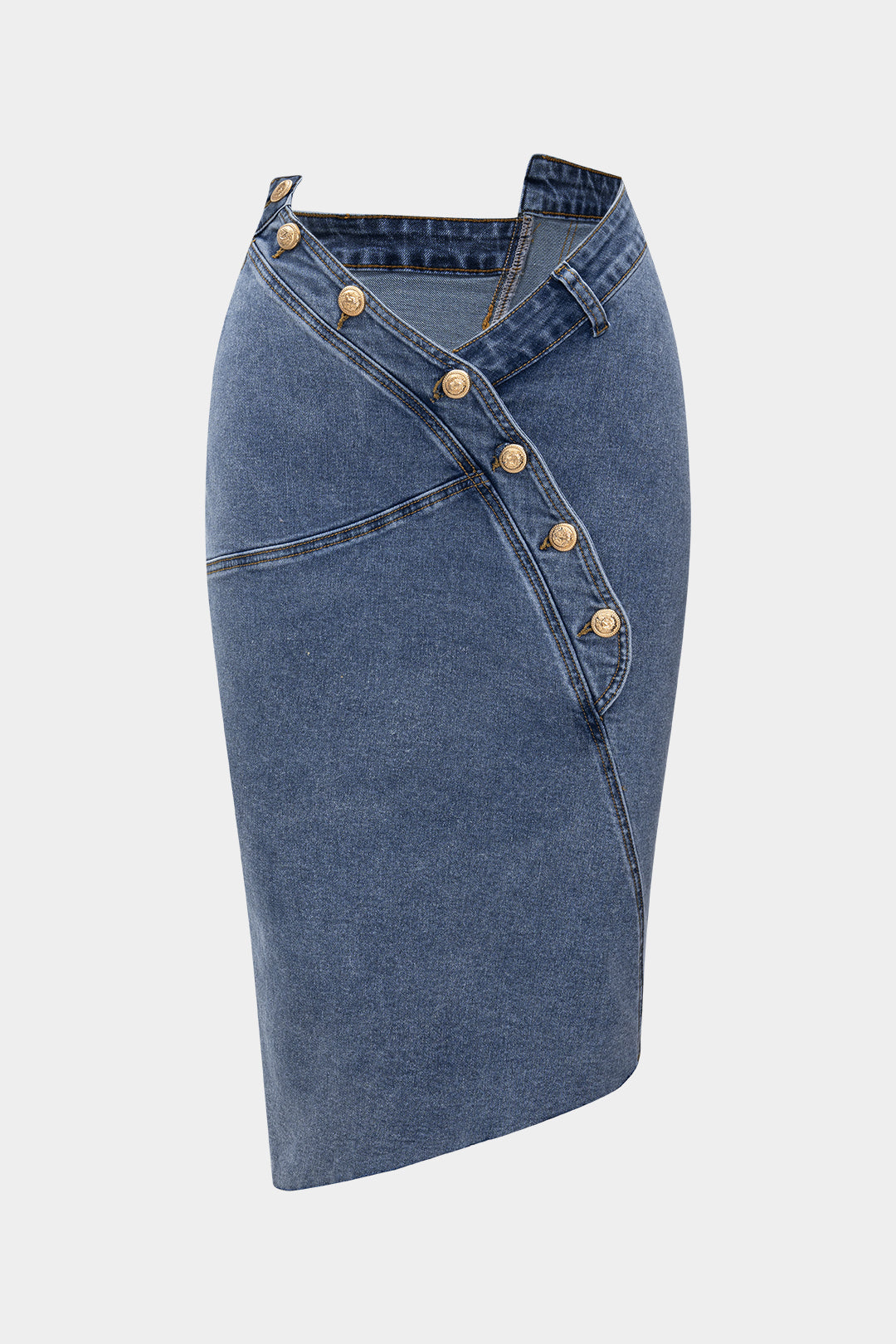 "Denim Asymmetry Button Skirt"