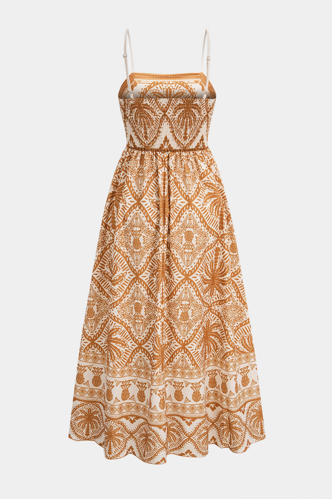 "Bohemian Print Smocked Backless Sleeveless Maxi Dress"